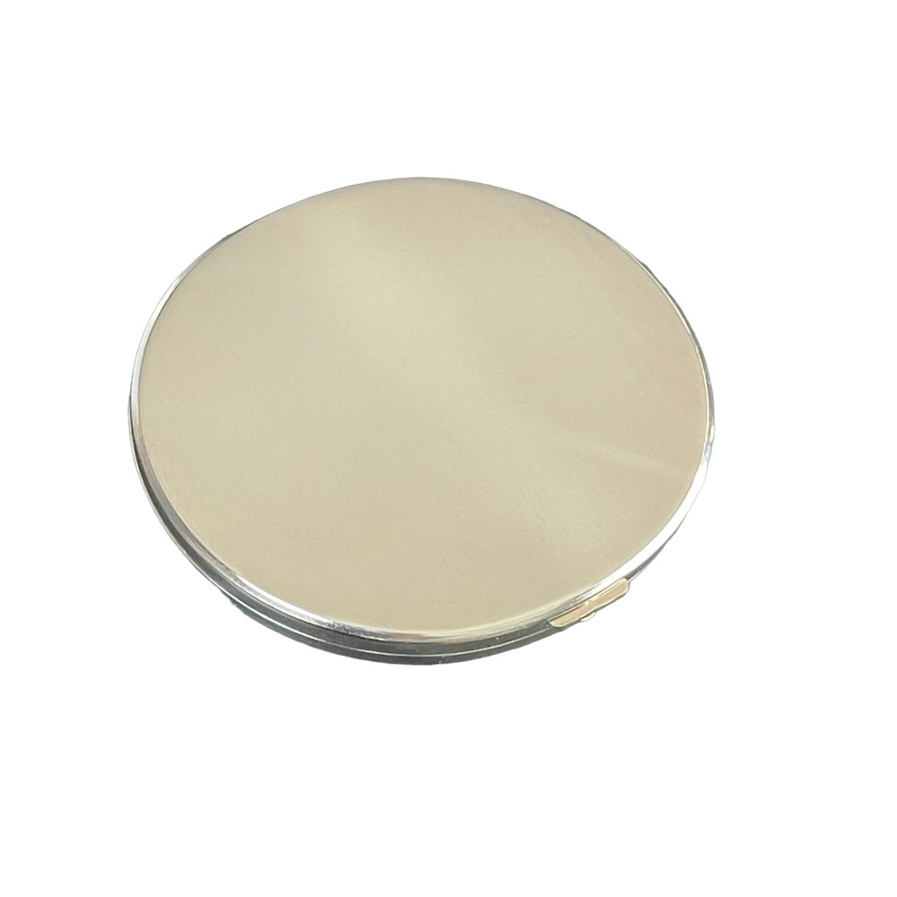 Saks Fifth Avenue Double Mirror Compact Cream Silver Rhinestone Metal Flower - Picture 7 of 10